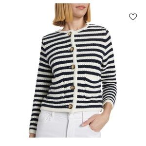 ba&sh Gaspard striped knit crewneck cardigan in a cotton-blend gold-tone buttons